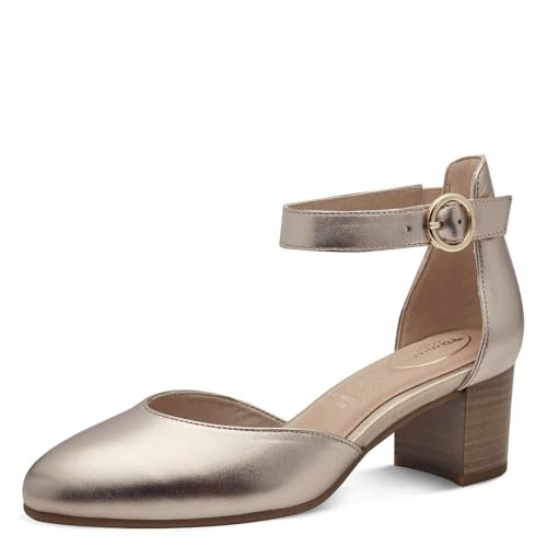 TAMARIS Comfort damskie paski ze skóry, eleganckie czółenka, jasnozłoty, 42 EU, Light Gold, 42 EU