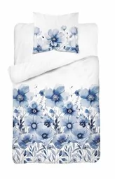 Detexpol Pościel satynowa 140x200 biała niebieska kwiaty z jedną poszewką 4923 A Home Satin 81 - Pościel - miniaturka - grafika 1