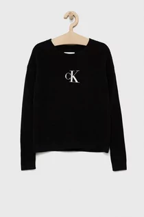 Swetry damskie - Calvin Klein Jeans Jeans Sweter bawełniany dziecięcy kolor czarny lekki - grafika 1