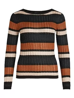 Koszulki i topy damskie - Vila VIEMBER New L/S Glitter Knit Top/SU, Anthracite/Stripes:birch/Caramel Cafe, M - grafika 1