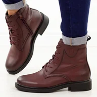 Botki damskie - Bordowe skórzane botki damskie Sergio Leone Bt25172S - miniaturka - grafika 1