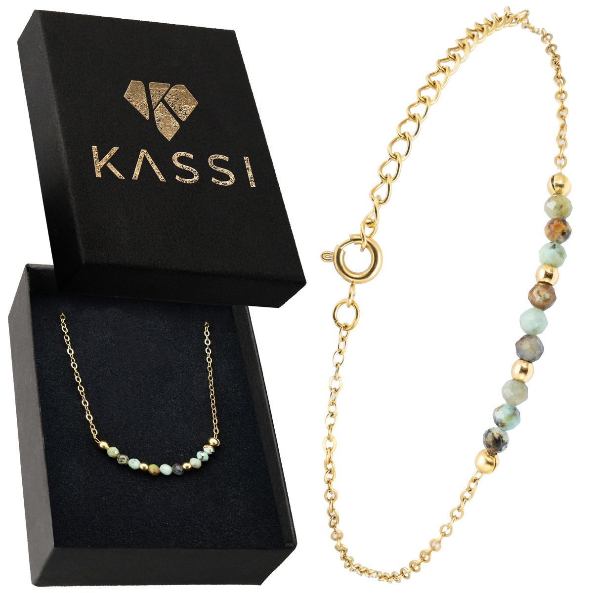 Złota bransoletka z afrykańskim turkusem - pozłacana stal chirurgiczna