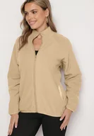 Bluzy damskie - Beżowa Bluza na Suwak o Prostym Kroju ze Stójką i Kieszeniami Esamira - miniaturka - grafika 1