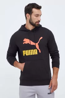 Bluzy męskie - Puma bluza bawełniana męska kolor czarny z kapturem z nadrukiem - grafika 1