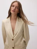 Marynarki i żakiety damskie - Reserved - Satynowa marynarka z domieszką lnu - kremowy - miniaturka - grafika 1
