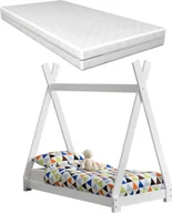 Łóżka dla dzieci i młodzieży - [en.casa] Łóżko dziecięce białe z materacem 70x140cm Łóżko Tipi z drewna sosnowego Łóżko drewniane Łóżko domowe Materac z zimnej pianki Oeko-Tex Standard 100 Odpowiedni dla alergików Oddychający - miniaturka - grafika 1