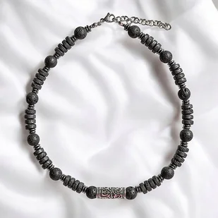 Masywny naszyjnik - kolia : lawa i stal szlachetna - Naszyjniki - miniaturka - grafika 1