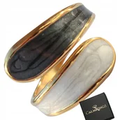 Pierścionki - ZŁOTY PIERŚCIONEK CZARNO-BIAŁY WZÓR stal chirurgiczna imitacja masy perłowe - miniaturka - grafika 1