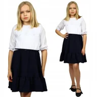 Sukienki - ELEGANCKA Sukienka KORONKA Z Falbanką SZKOŁA 134 - miniaturka - grafika 1