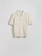 Swetry męskie - Reserved - Strukturalny sweter polo - kremowy - miniaturka - grafika 1