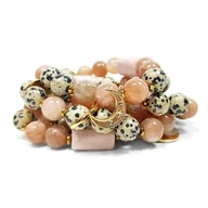 Bransoletki - Bransoletka kamień słoneczny, jaspis dalmatyńczyk, opal różowy i księżyc - miniaturka - grafika 1