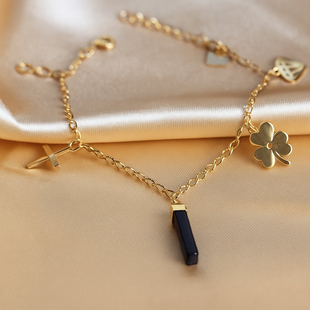 Bransoletka Faith Charm Opal Krzyżyk Koniczynka Diament Nieskonczonosc Stal 316L Antyalergiczna Prezent dla Niej