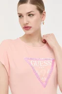 Koszulki sportowe damskie - Guess t-shirt damski kolor pomarańczowy - miniaturka - grafika 1
