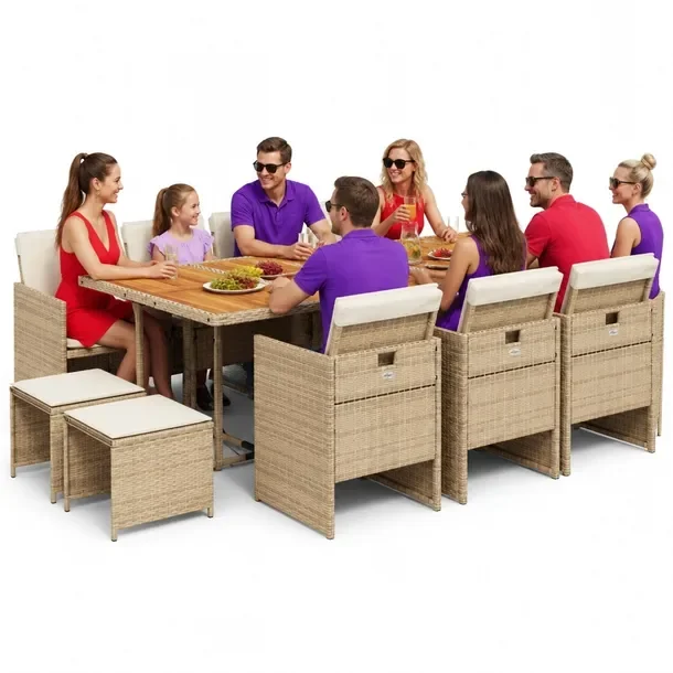 Zestaw mebli ogrodowych 220 x 106 x 73 cm, beżowo-brązowy, rattan PE