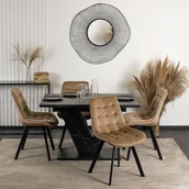 Stoły z krzesłami - Zestaw Stół Prostokątny Rozkładany CLARK 120-160 cm Czarny Marmur i 4 Krzesła Tapicerowane RICK Beżowe Welurowe - miniaturka - grafika 1