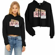 Bluzy damskie - Bluza Damska Czarna Krótka Anime Manga Wzory - M - miniaturka - grafika 1