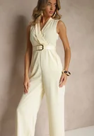 Kombinezony - Żółty Elegancki Kombinezon z Paskiem i Ozdobną Klamrą Tilominea - miniaturka - grafika 1