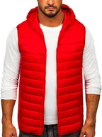 Kamizelki męskie - Czerwona pikowana kamizelka męska z kapturem Denley LY36 - miniaturka - grafika 1