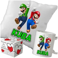 Gadżety dla niej i dla niego - Kubek + Poduszka Super Mario Bros 330ml 40x40cm i Opakowanie Na Prezent i Imię - miniaturka - grafika 1