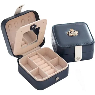 Szkatułka na biżuterię podróżna, organizer Granatowy - Pudełka i szkatułki - miniaturka - grafika 1