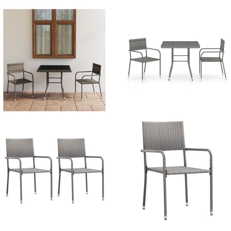 vidaXL 3-częściowy ogrodowy zestaw jadalniany z rattanu w kolorze antracytowym i szarym - Zestaw mebli ogrodowych - Zestawy mebli ogrodowych - Stół i krzesła ogrodowe - Stoły i krzesła ogrodowe