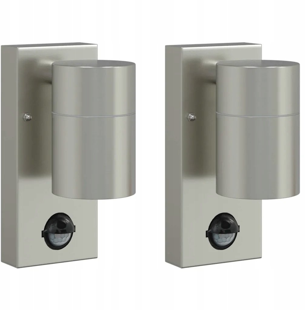 VidaXL Zewnętrzne lampy ścienne z czujnikiem 2 szt. Srebrna stal nierdzewna IP44