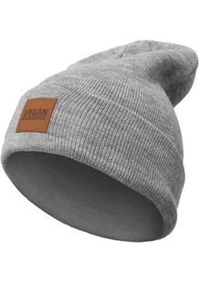 Urban Classics Uniseks Leatherpatch Long Beanie Czapka Zimowa, Szary - Czapki damskie - miniaturka - grafika 1