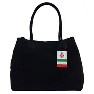 Torebki damskie - Duża włoska torba XL- A4 , worek na ramię , zamsz naturalny Vera Pelle ,Czarna  WGXL5N - miniaturka - grafika 1