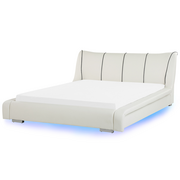 Łóżka - Beliani Łóżko skórzane LED 180 x 200 cm białe NANTES - miniaturka - grafika 1