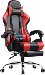 Fotel gamingowy GTPLAYER, ergonomiczny fotel biurowy z funkcją masażu i podnóżkiem, uchwyt łączący, stalowa podstawa, czerwony - Fotele gamingowe - miniaturka - grafika 1