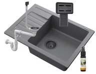 Zlewozmywaki - Granitan Zlew Granitowy Szary Argos + Syfon Kwadrat Czarny - miniaturka - grafika 1