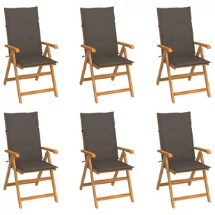 vidaXL Krzesła ogrodowe, 6 szt., poduszki taupe, drewno tekowe - Fotele i krzesła ogrodowe - miniaturka - grafika 1