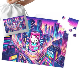 PUZZLE - HELLO KIT.TI KOTKI WZORY Z BAJEK PREZENT NA ŚWIĘTA 192el +WORECZEK - Puzzle - miniaturka - grafika 1