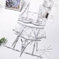 Komplety bielizny - Komplet siateczkowej bielizny z satynowymi wstawkami - Szary S - miniaturka - grafika 1