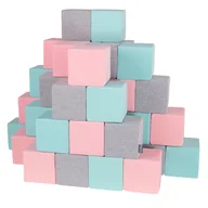 Maty edukacyjne - KiddyMoon Miękkie klocki 14cm sześciany: jasnoszary-różowy-miętowy 48 - miniaturka - grafika 1