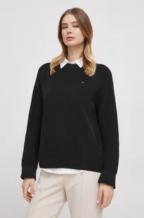 Tommy Hilfiger sweter bawełniany kolor czarny ciepły - Swetry damskie - miniaturka - grafika 1