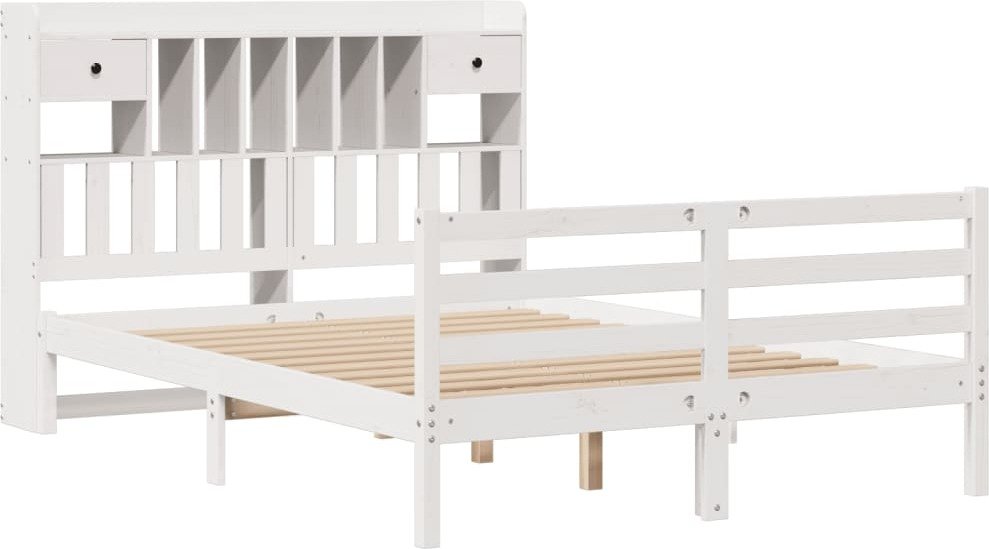 vidaXL Łóżko z litego drewna z półką bez materaca białe 140x190 cm sosna
