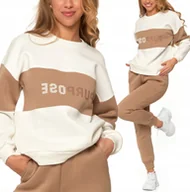 Bluzy damskie - Bluza Damska Luźna Ocieplana Bawełniana Sportowa z Napisem BRĄZOWA MORAJ XL - miniaturka - grafika 1