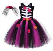 Stroje karnawałowe - Strój Sukienka Coco Szkieletorka Halloween Tutu 122/134 - miniaturka - grafika 1
