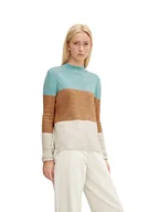 Swetry damskie - TOM TAILOR Denim Damski Sweter z dzianiny 1033553, 30618 - Reef Blue Colorblock, XXL - miniaturka - grafika 1