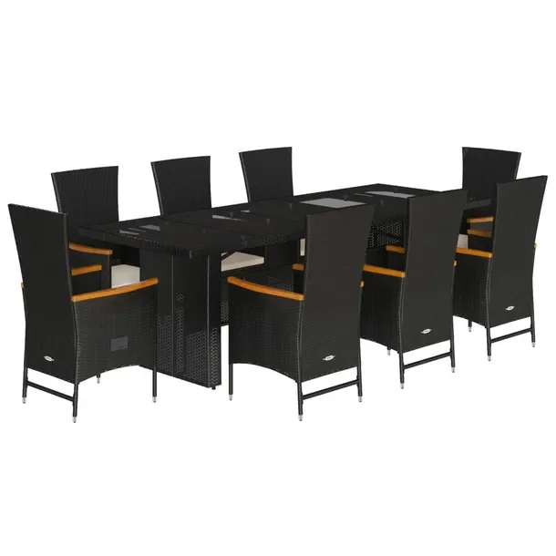 Zestaw mebli ogrodowych czarny z rattanem PE, stół 240x90x75 cm, 8 foteli