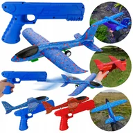 Samoloty i helikoptery - WYRZUTNIA SAMOLOT STYROPIANOWY RZUTKA PISTOLET 2w1 ZABAWKA SZYBOWIEC LATA - miniaturka - grafika 1