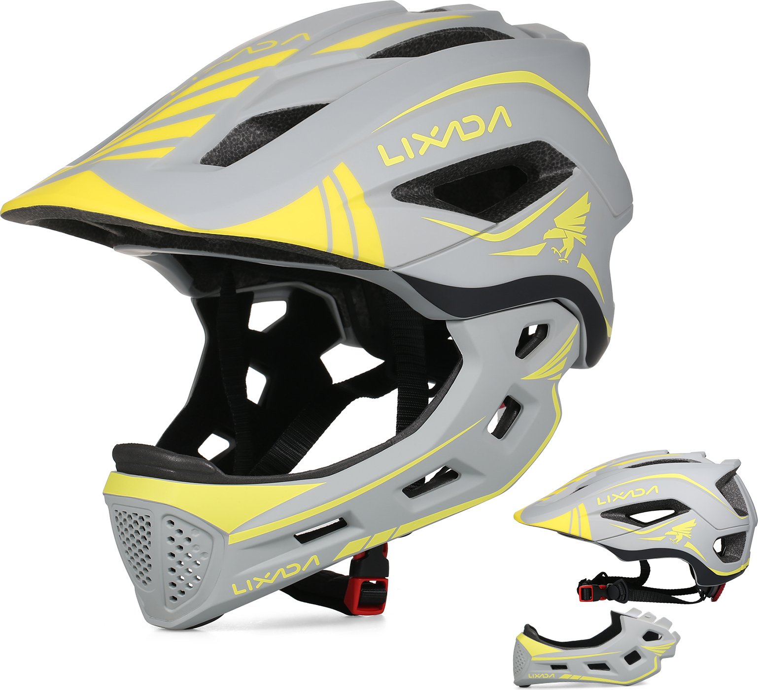 Kask rowerowy Lixada, zdejmowany kask pełnotwarzowy dla dzieci, sprzęt sportowy, odpowiedni do rowerów, deskorolek, rolek, hulajnóg