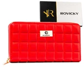 Portfele - Duży portfel damski Rovicky na zamek portmonetka na karty, czerwony - miniaturka - grafika 1