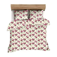 Pościel - Pościel flanelowa 140x200 429N kremowa różowa kwiaty Flanela Komfort - miniaturka - grafika 1