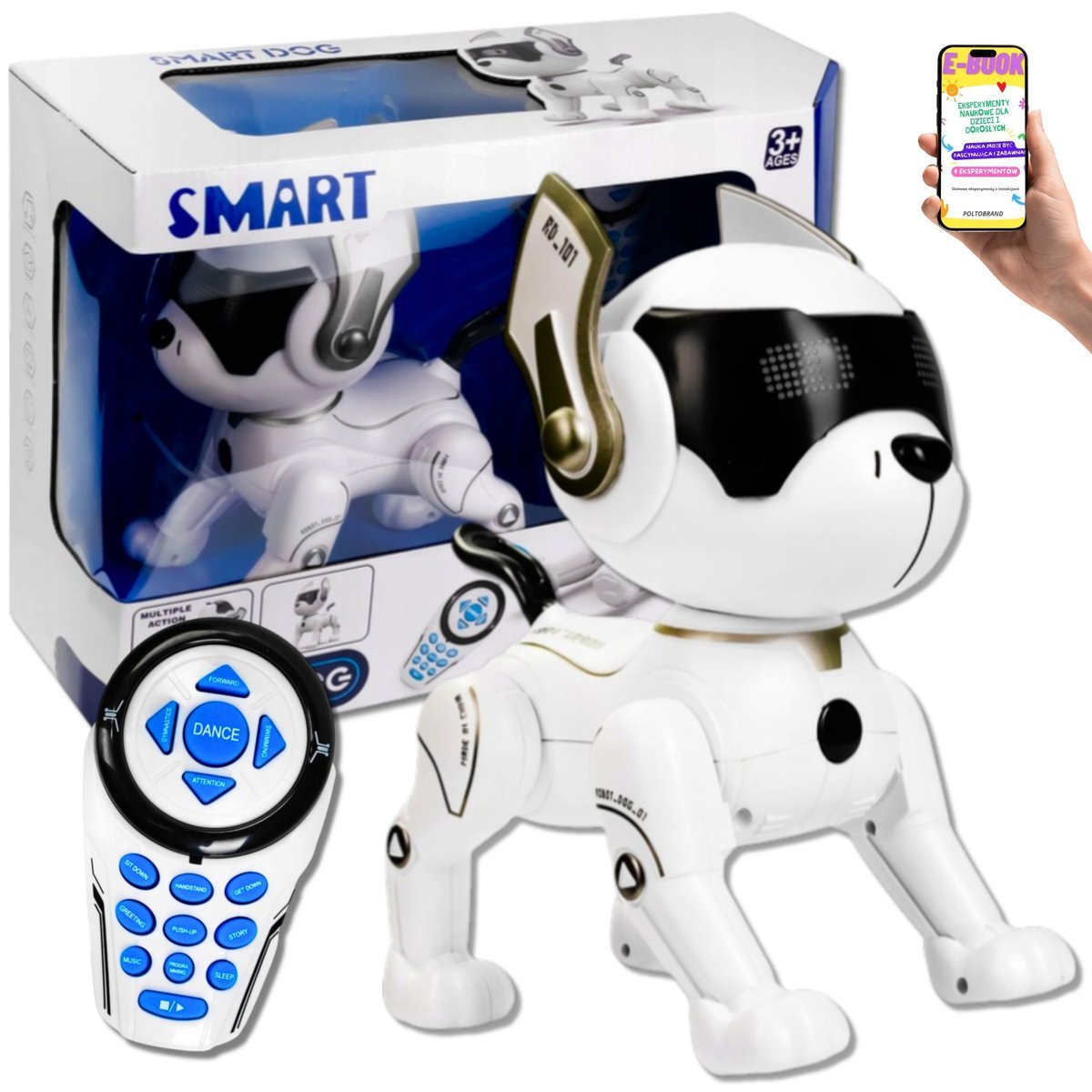 INTERAKTYWNY ROBOT PIESEK SMART DOG CHODZI SZCZEKA TAŃCZY WYKONUJE AKROBACJE ZDALNE STEROWANIE PREZENT DLA DZIECI 4 5 6 7 8 latka + EBOOK
