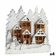 Figurki dekoracyjne - Figurka Dekoracyjna Światło Miasteczko Biały Brązowy Drewno 44 x 44,7 x 6 cm (4 Sztuk) - miniaturka - grafika 1
