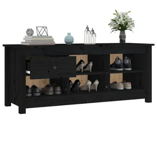 Lumarko Szafka na buty, czarna, 110x38x45,5 cm, lite drewno sosnowe - Szafki na buty - miniaturka - grafika 9