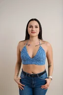 Koszule damskie - Letni top wiązany niebieski - miniaturka - grafika 1