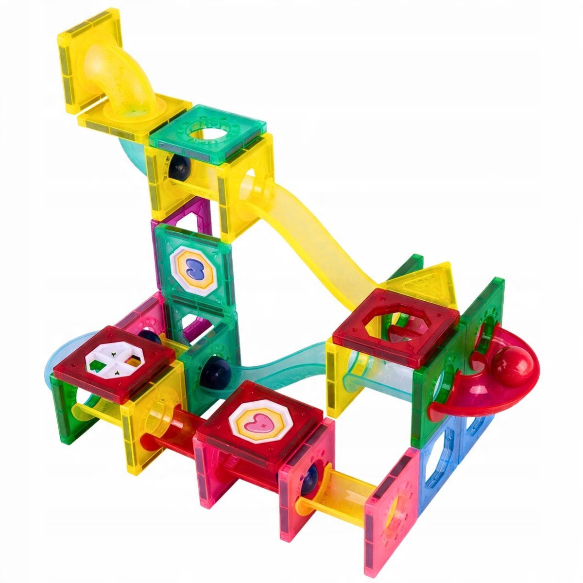 Klocki Magnetyczne Zjeżdżalnia 3D Kulkowy Konstrukcyjne Świecący Tor